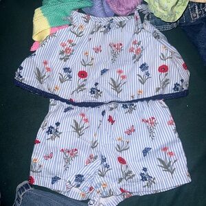 Little Me Blue and White Baby Romper